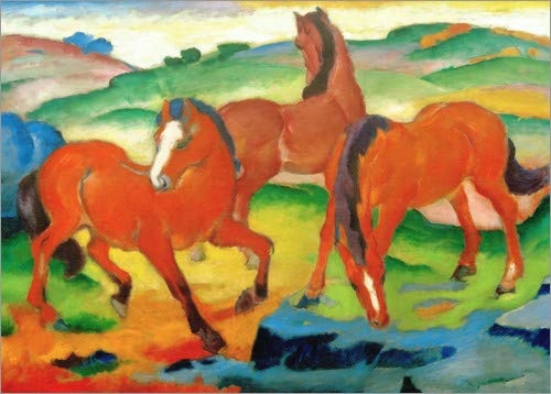 Posterlounge Leinwandbild 70 x 50 cm: Weidende Pferde IV (Die Roten Pferde) von Franz Marc - fertiges Wandbild, Bild auf Keilrahmen, Fertigbild auf echter Leinwand, Leinwanddruck