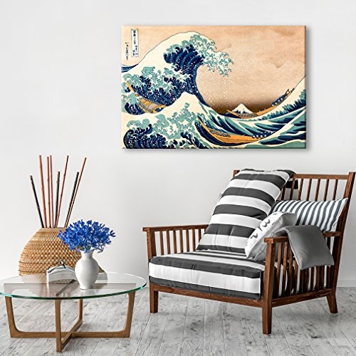 decomonkey Bilder Katsushika Hokusai 120x80 cm 1 Teilig Leinwandbilder Bild auf Leinwand Wandbild Kunstdruck Wanddeko Wand Wohnzimmer Wanddekoration Deko Die große Welle vor Kanagawa