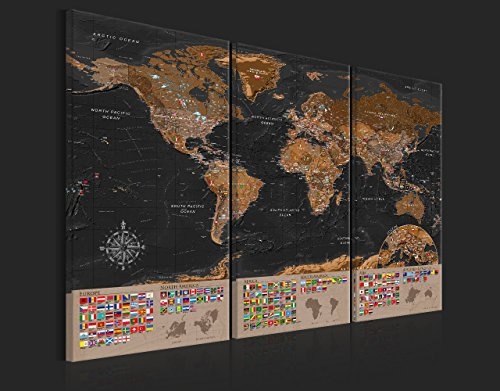 murando - Weltkarte Pinnwand 120x80 cm - Bilder mit Kork Rückwand - Vlies Leinwandbild - Korktafel - Fertig Aufgespannt - Wandbilder XXL - Kunstdrucke - Kontinent Landkarte k-A-0205-p-e