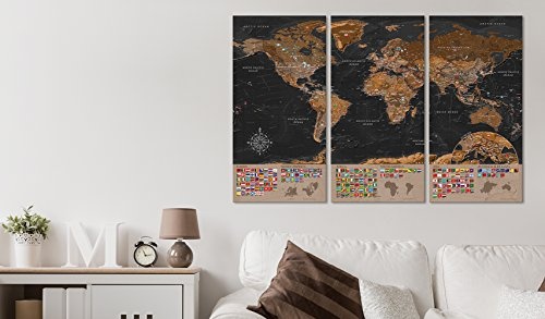 murando - Weltkarte Pinnwand 120x80 cm - Bilder mit Kork Rückwand - Vlies Leinwandbild - Korktafel - Fertig Aufgespannt - Wandbilder XXL - Kunstdrucke - Kontinent Landkarte k-A-0205-p-e