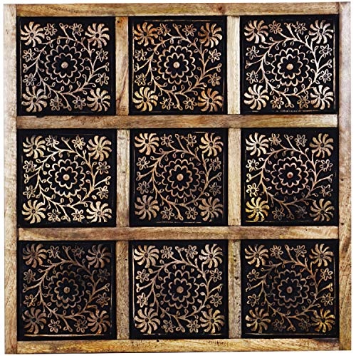 Orientalische Holz Ornament Wanddeko Anida 60cm gross XL | Orientalisches Wandbild Wanpannel in Schwarz als Wanddekoration | Vintage Triptychon als Dekoration im Schlafzimmer oder Wohnzimmer
