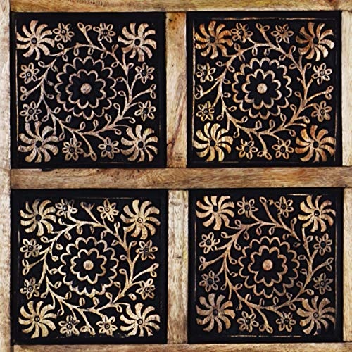 Orientalische Holz Ornament Wanddeko Anida 60cm gross XL | Orientalisches Wandbild Wanpannel in Schwarz als Wanddekoration | Vintage Triptychon als Dekoration im Schlafzimmer oder Wohnzimmer