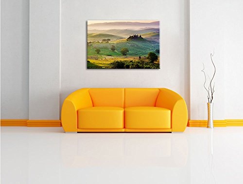 Wunderschöne neblige Toskana Landschaft Format: 80x60 auf Leinwand, XXL riesige Bilder fertig gerahmt mit Keilrahmen, Kunstdruck auf Wandbild mit Rahmen, günstiger als Gemälde oder Ölbild, kein Poster oder Plakat