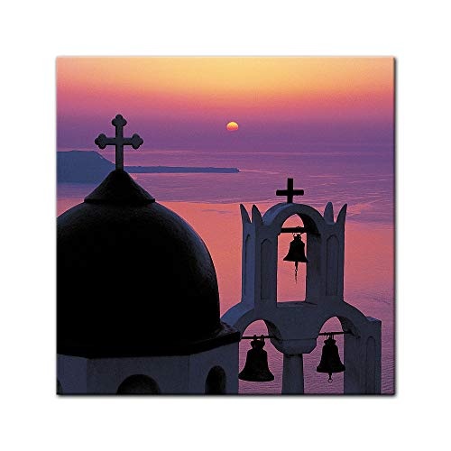 Keilrahmenbild - Mediteran II - Bild auf Leinwand - 80 x 80 cm - Leinwandbilder - Bilder als Leinwanddruck - Landschaften - Sonnenuntergang über dem Mittelmeer