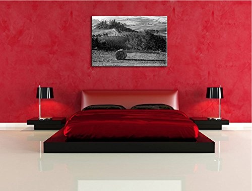 Heuballen in der Toskana Landschaft schwarz/weiß Format: 100x70 auf Leinwand, XXL riesige Bilder fertig gerahmt mit Keilrahmen, Kunstdruck auf Wandbild mit Rahmen, günstiger als Gemälde oder Ölbild, kein Poster oder Plakat