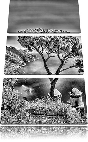 Pixxprint Monocrome, Mediteranes Meer 3-Teiler Leinwandbild 120x80 Bild auf Leinwand
