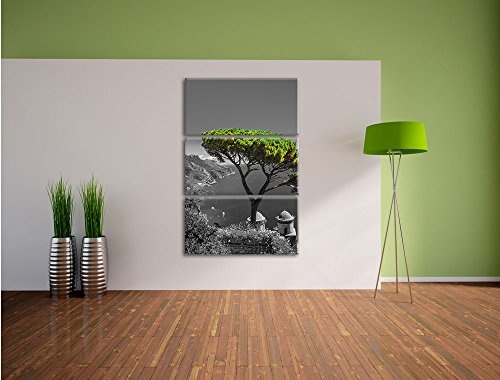 Mediteraner Baum am Mittelmeer 3-Teiler Leinwandbild 120x80 Bild auf Leinwand, XXL riesige Bilder fertig gerahmt mit Keilrahmen, Kunstdruck auf Wandbild mit Rahmen, gänstiger als Gemälde oder Ölbild, kein Poster oder Plakat