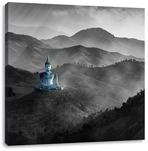 Buddha Bild im Tal der Dunkelheit B&W Detail, Format: 40x40 auf Leinwand, XXL riesige Bilder fertig gerahmt mit Keilrahmen, Kunstdruck auf Wandbild mit Rahmen, günstiger als Gemälde oder Ölbild, kein Poster oder Plakat