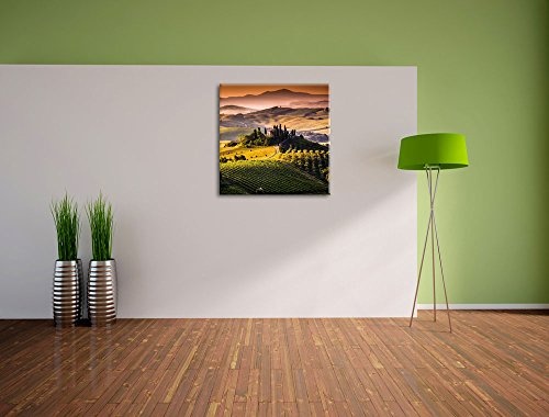 Wunderschöne Toskana Landschaft, Format: 40x40 auf Leinwand, XXL riesige Bilder fertig gerahmt mit Keilrahmen, Kunstdruck auf Wandbild mit Rahmen, günstiger als Gemälde oder Ölbild, kein Poster oder Plakat