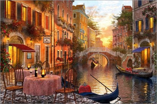 Posterlounge Leinwandbild 90 x 60 cm: Venezianischer Sonnenuntergang von Dominic Davison/MGL Licensing - fertiges Wandbild, Bild auf Keilrahmen, Fertigbild auf echter Leinwand, Leinwanddruck