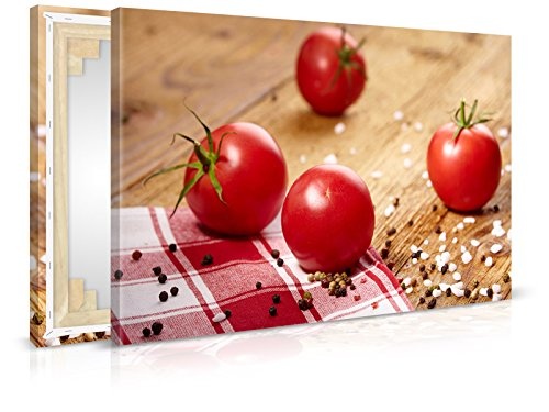 XXL-Tapeten Leinwandbild Tomato on Table - Fertig Aufgespannt - Gemälde, Kunstdruck, Wandbild, Keilrahmen, Bild auf Leinwand von Trendwände - Format: 90x60cm, Standard: Polyester-Leinwand 2cm Rahmen