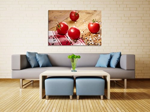 XXL-Tapeten Leinwandbild Tomato on Table - Fertig Aufgespannt - Gemälde, Kunstdruck, Wandbild, Keilrahmen, Bild auf Leinwand von Trendwände - Format: 90x60cm, Standard: Polyester-Leinwand 2cm Rahmen