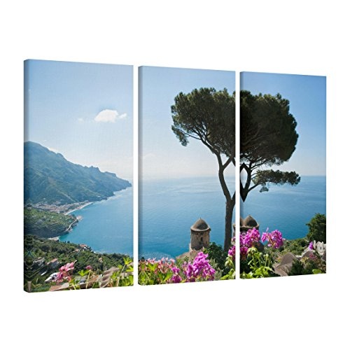 Bilderwelten Leinwandbild 3-teilig - Ausblick vom Garten aufs Meer - Hoch 2:1, 3X 60x30cm