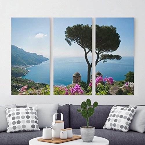 Bilderwelten Leinwandbild 3-teilig - Ausblick vom Garten aufs Meer - Hoch 2:1, 3X 60x30cm