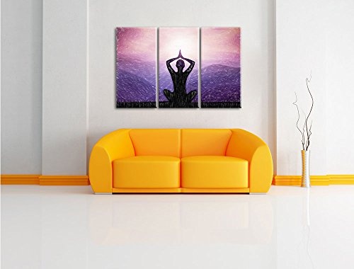 Pixxprint Meditierender Mann in den Bergen Kunst Buntstift Effekt 3-Teiler Leinwandbild 120x80 Bild auf Leinwand