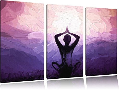Pixxprint Meditierender Mann in den Bergen Kunst Pinsel Effekt 3-Teiler Leinwandbild 120x80 Bild auf Leinwand
