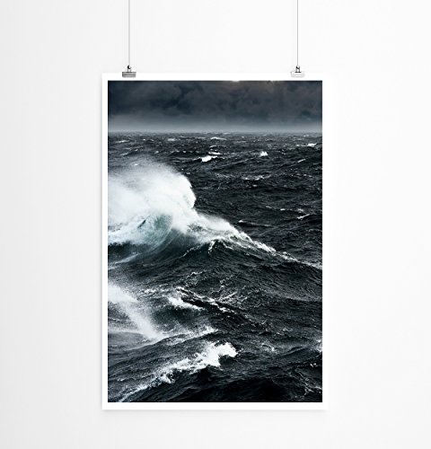 Best for home Artprints - Art Leinwandbild - Spitzende Wellen im Wind Schwarz Weiß- Fotodruck in gestochen scharfer Qualität