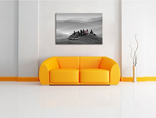 schöne Toskana Landschaft schwarz/weiß Format: 80x60 auf Leinwand, XXL riesige Bilder fertig gerahmt mit Keilrahmen, Kunstdruck auf Wandbild mit Rahmen, günstiger als Gemälde oder Ölbild, kein Poster oder Plakat