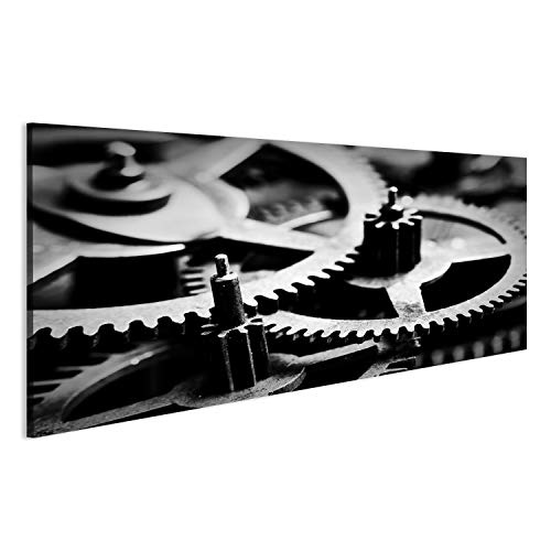 islandburner, Bild auf Leinwand Grunge-Getriebe, Zahnräder schwarz-weißer Hintergrund. Konzept von Industrie, Wissenschaft, Uhrwerk, Technologie. Wandbild Poster Leinwandbild