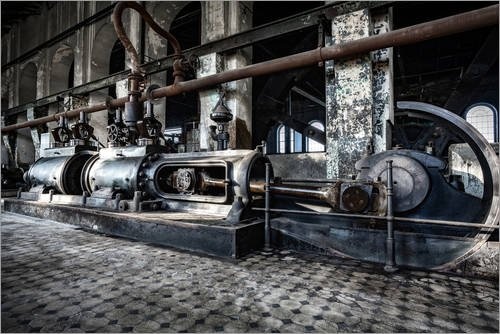 Posterlounge Leinwandbild 90 x 60 cm: Dampfmaschine von Meinolf Lipka - fertiges Wandbild, Bild auf Keilrahmen, Fertigbild auf echter Leinwand, Leinwanddruck