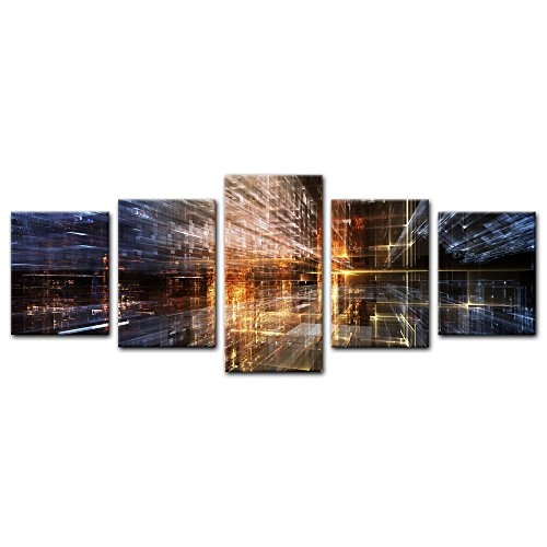 Wandbild - Abstrakte Kunst LVI - Bild auf Leinwand - 200x80 cm fünfteilig - Leinwandbilder - Abstrakt - virtueller Raum - Feuer und EIS