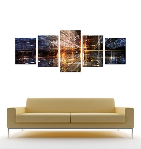 Wandbild - Abstrakte Kunst LVI - Bild auf Leinwand - 200x80 cm fünfteilig - Leinwandbilder - Abstrakt - virtueller Raum - Feuer und EIS