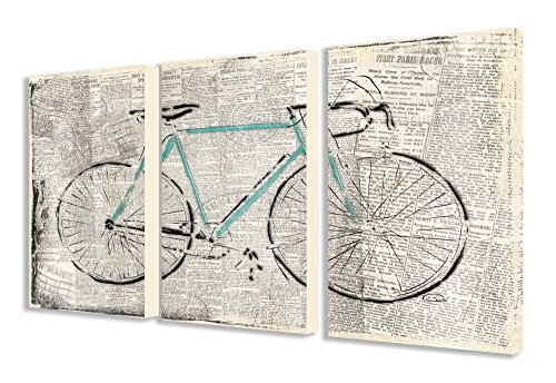 Stupell Home Décor 3-teiliges Leinwandbild, Motiv Fahrrad auf Zeitung, Triptychon, 16 x 1,5 x 24 cm