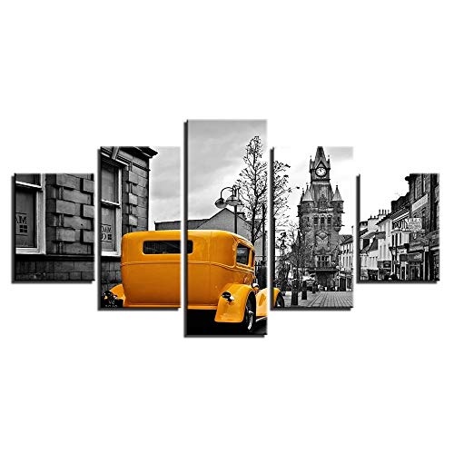 DZBMY Wandbild Leinwand HD Spray Malerei Retro Industrie Auto fünf Malerei Kunst Leinwand TV Hintergrund Wand Bar Büro Dekoration