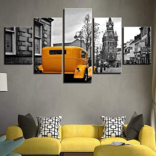 DZBMY Wandbild Leinwand HD Spray Malerei Retro Industrie Auto fünf Malerei Kunst Leinwand TV Hintergrund Wand Bar Büro Dekoration