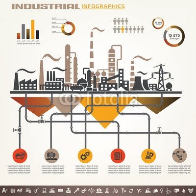 Leinwand-Bild 100 x 100 cm: "industry infographics template, set of industrial icons", Bild auf Leinwand