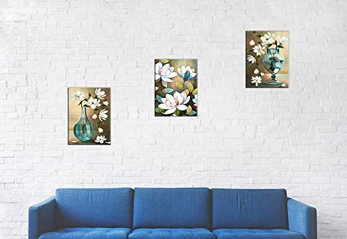 Piy Painting Leinwand Das Glück kommt mit blühenden Blumen Orchidee Wandbilder Bilder und Kunstdrucke auf Leinwand Leinwandbild Ölgemälde Home Deko für Wohnzimmer Schlafimmer Küche 30x40 cm 3Set