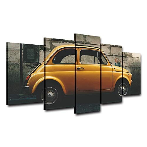 LIXB Moderne Leinwandbilder HD Gedruckt Wandkunst 5 Stücke Mini Gelb Auto Retro Gebäude Wohnzimmer Wohnkultur Malerei Poster, größe 1, kein Rahmen
