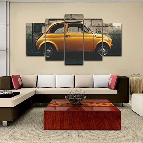 LIXB Moderne Leinwandbilder HD Gedruckt Wandkunst 5 Stücke Mini Gelb Auto Retro Gebäude Wohnzimmer Wohnkultur Malerei Poster, größe 1, kein Rahmen