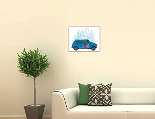 1art1 Set: Autos, Mini London, Barry Goodman Poster Leinwandbild Auf Keilrahmen (50x40 cm) + 1x Aktions-Home-Deko Artikel