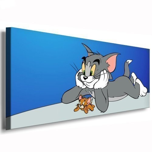 Tom und Jerry Kinderzimmer LeinwandBild - 120x50cm k. Poster ! Bild fertig auf Keilrahmen ! Pop Art Gemälde Kunstdrucke, Wandbilder, Bilder zur Dekoration - Deko - Bilder für Kinderzimmer - Babyzimmer