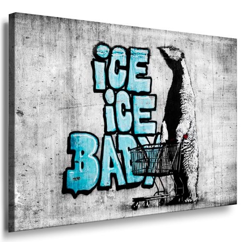 Moderne Bild auf Leinwand Banksy Graffiti - Ice Baby Street Art Graffiti Leinwand fertig auf Keilrahmen - Kunstdrucke, Leinwandbilder, Wandbilder, Poster, Gemälde, Pop Art Deko Kunst Bilder