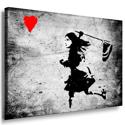 Banksy Street Art Graffiti - Dolk Girl Herz Leinwand Bild fertig auf Keilrahmen - Kunstdrucke, Leinwandbilder, Wandbilder, Poster, Gemälde, Pop Art Deko Kunst Bilder