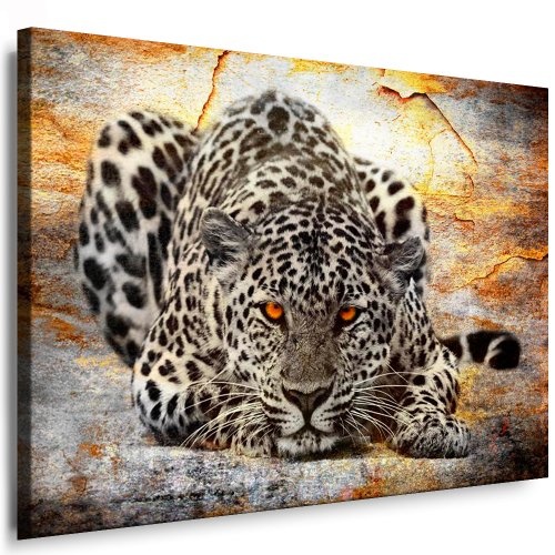 Kunstdruck Leopard - Attack / Bild 120x80cm / Leinwandbild fertig auf Keilrahmen / Leinwandbilder, Wandbilder, Poster, Pop Art Gemälde, Kunst - Deko Bilder