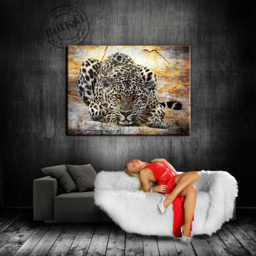 Kunstdruck Leopard - Attack / Bild 120x80cm / Leinwandbild fertig auf Keilrahmen / Leinwandbilder, Wandbilder, Poster, Pop Art Gemälde, Kunst - Deko Bilder