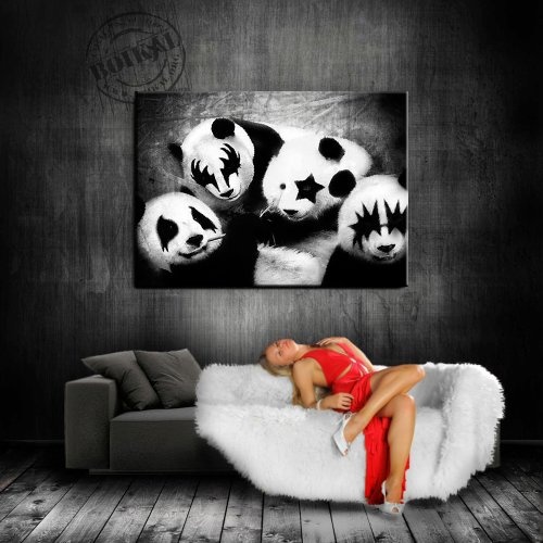Kunstdruck Banksy - Kiss Panda - Street Art Graffiti Leinwand Bild 71x51x2cm von artfacktory24 fertig auf Keilrahmen - Kunstdrucke, Leinwandbilder, Wandbilder, Poster, Gemälde, Pop Art Deko Kunst Bilder