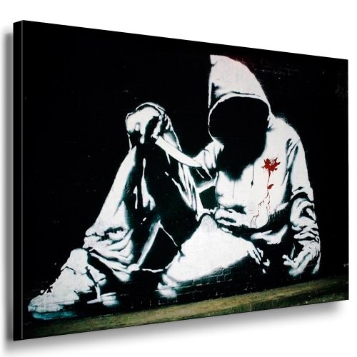 Banksy, Streetart Graffiti Leinwand Bild 100x70cm / Leinwandbild fertig auf Keilrahmen - Kunstdrucke, Leinwandbilder, Wandbilder, Poster, Gemälde, Pop Art Deko Kunst Bilder