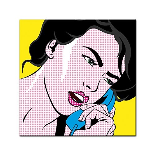 Keilrahmenbild - Pop-Art Frau mit Telefon - Bild auf...
