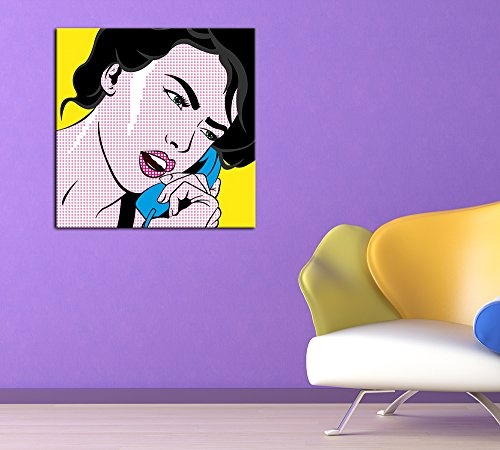 Keilrahmenbild - Pop-Art Frau mit Telefon - Bild auf Leinwand - 80x80 cm - Leinwandbilder - Urban & Graphic - Andy Warhol - Retro - Comic