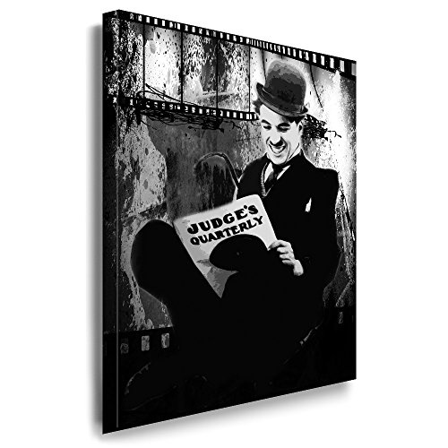 Julia-art Leinwandbilder - Charlie Chaplin Filme Bild 1 teilig - 60 mal 40 cm Leinwand auf Rahmen - sofort aufhängbar ! Wandbild XXL - Kunstdrucke QN.09-2