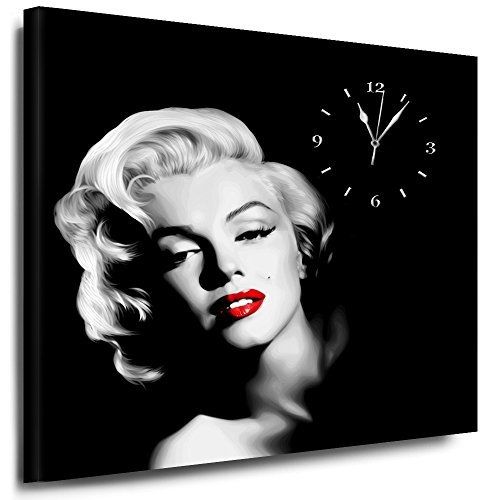 Julia-Art Bilder - Marilyn Monroe Leinwandbild - 60x60cm Wandbild mit Uhr - Wanduhr Geräuschlos Küchenuhr Kunstdruck Fertigbild sofort aufhängbar