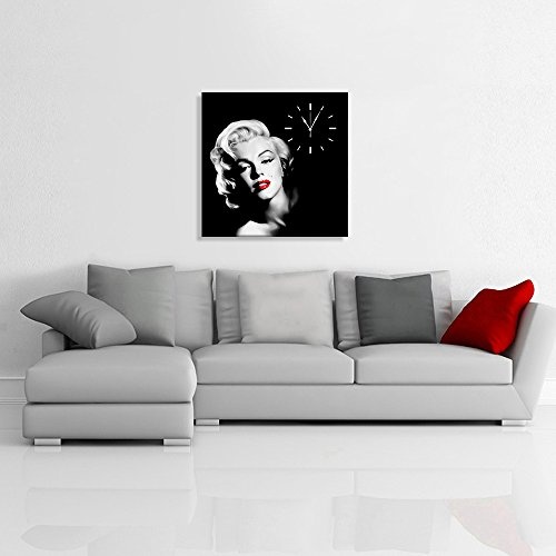 Julia-Art Bilder - Marilyn Monroe Leinwandbild - 60x60cm Wandbild mit Uhr - Wanduhr Geräuschlos Küchenuhr Kunstdruck Fertigbild sofort aufhängbar