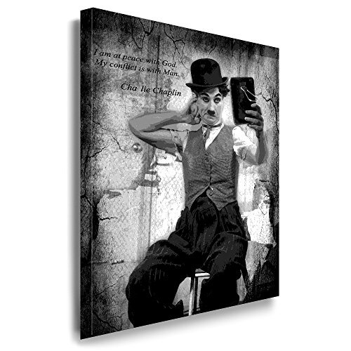 Julia-art Leinwandbilder - Charlie Chaplin, Kino Bild 1 teilig - 40 mal 30 cm Leinwand auf Rahmen - sofort aufhängbar ! Wandbild XXL - Kunstdrucke QN.11-1