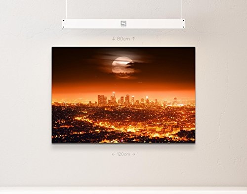 Paul Sinus Art Leinwandbilder | Bilder Leinwand 120x80cm Skyline von Los Angeles Bei Vollmond