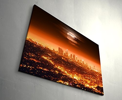 Paul Sinus Art Leinwandbilder | Bilder Leinwand 120x80cm Skyline von Los Angeles Bei Vollmond