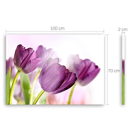 ge Bildet® hochwertiges Leinwandbild XXL Pflanzen Bilder - Tulpe - Blumen Violett Natur - 100 x 70 cm einteilig 2207 E